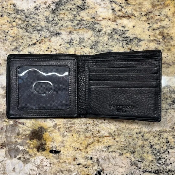 Overland RFID-Blocking Black Bison Leather Tri-Fold Wallet